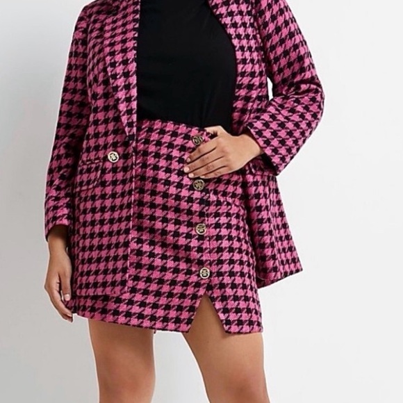 River Island Pink Houndstooth Skirt only - Picture 1 of 6
